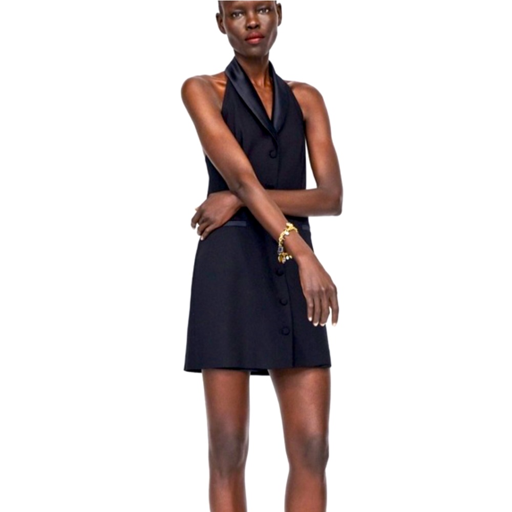 ZARA Mini Halter Black tuxedo Blazer Dress…